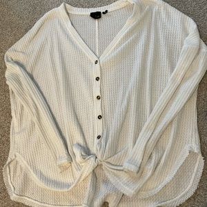 White Button Down V-neck Sweater